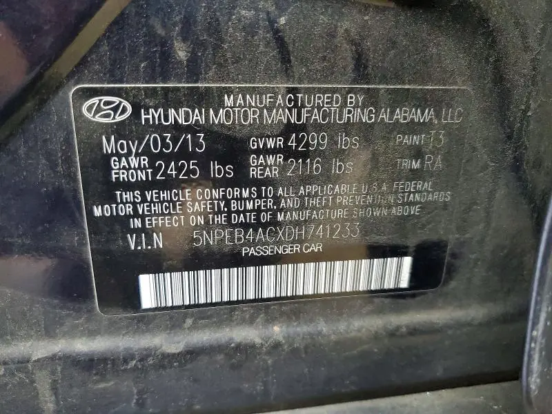 2013 HYUNDAI SONATA GLS  