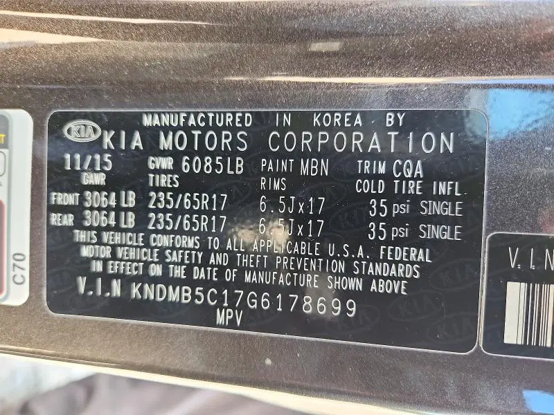 2016 KIA SEDONA LX  