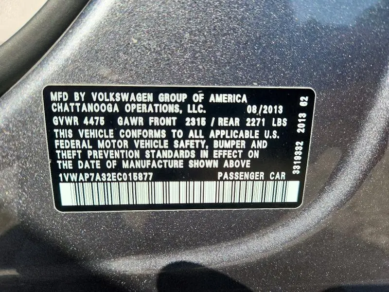 2014 VOLKSWAGEN PASSAT S  