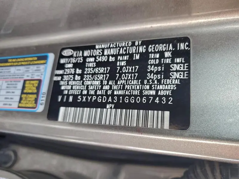 2016 KIA SORENTO LX  
