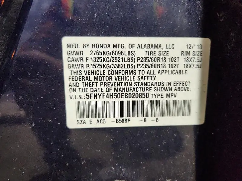 2014 HONDA PILOT EXL  