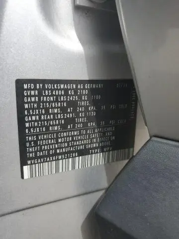 2015 VOLKSWAGEN TIGUAN S  