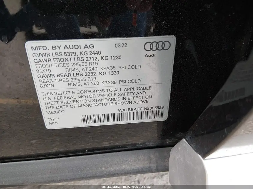 2022 AUDI Q5 PREMIUM PLUS 40 TFSI QUATTRO S TRONIC
