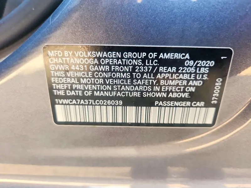 2020 VOLKSWAGEN PASSAT SEL  
