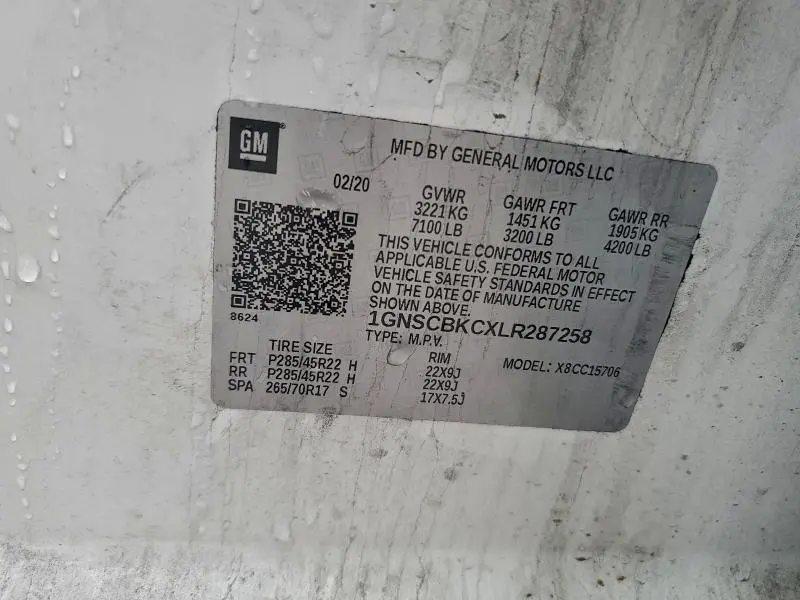 2020 CHEVROLET TAHOE C1500 LT  