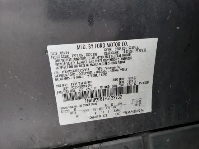 2015 FORD TAURUS SEL