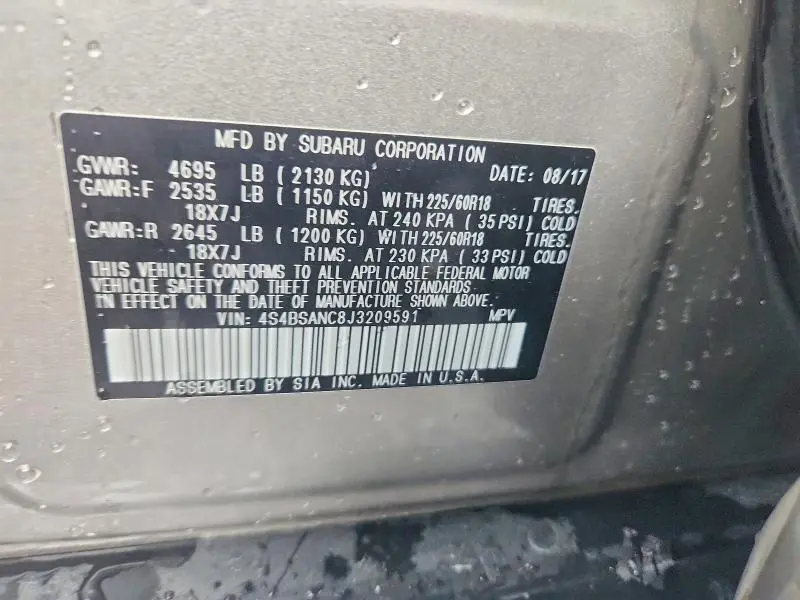 2018 SUBARU OUTBACK 2.5I LIMITED  