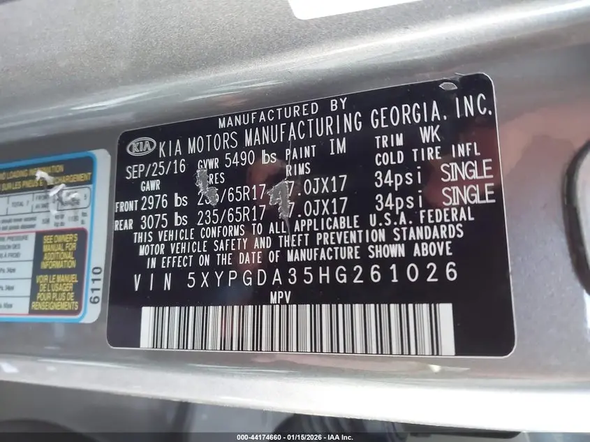 2017 KIA SORENTO 2.4L LX