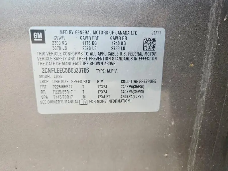 2011 CHEVROLET EQUINOX LT  