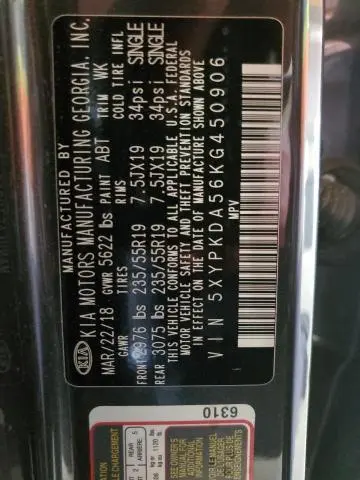 2019 KIA SORENTO SX  