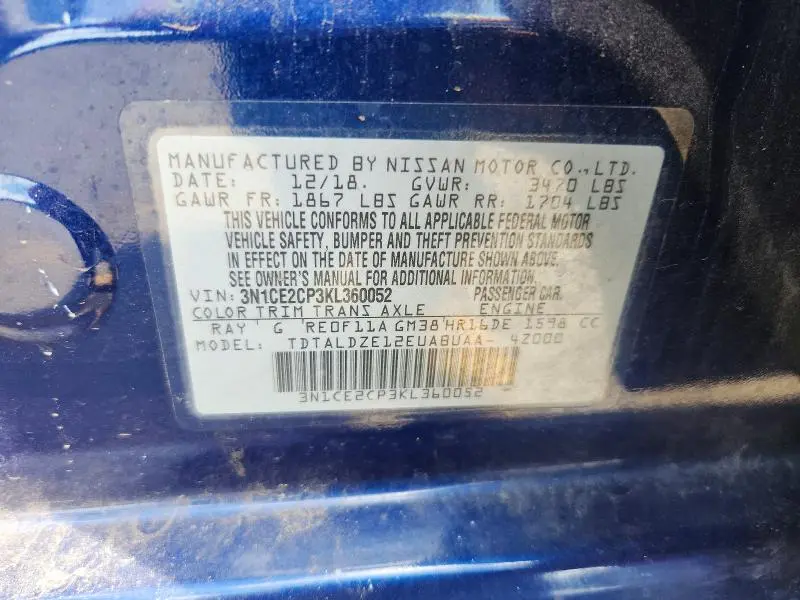 2019 NISSAN VERSA NOTE SV  