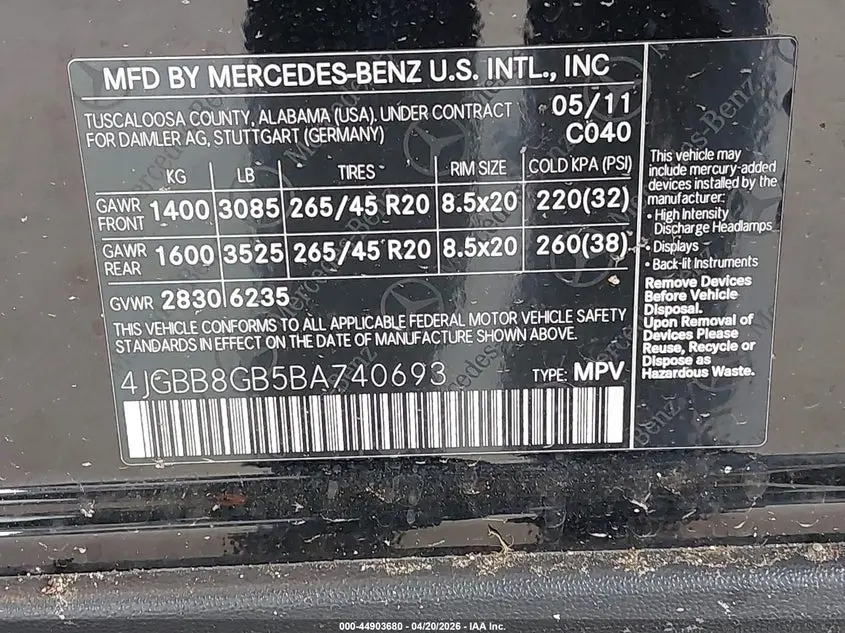 2011 MERCEDES-BENZ ML 350 4MATIC
