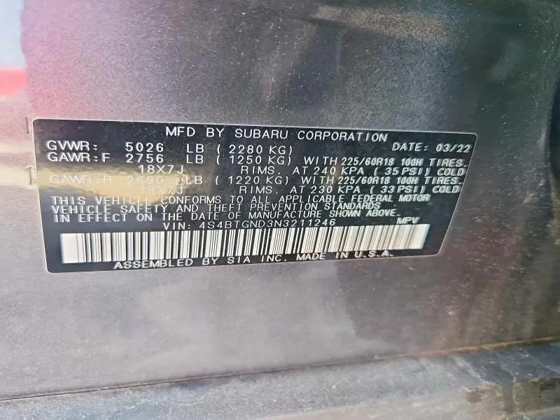 2022 SUBARU OUTBACK LIMITED XT  