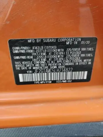 2020 SUBARU CROSSTREK LIMITED  