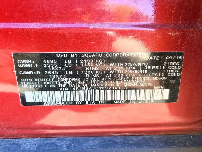 2019 SUBARU OUTBACK 2.5I LIMITED  