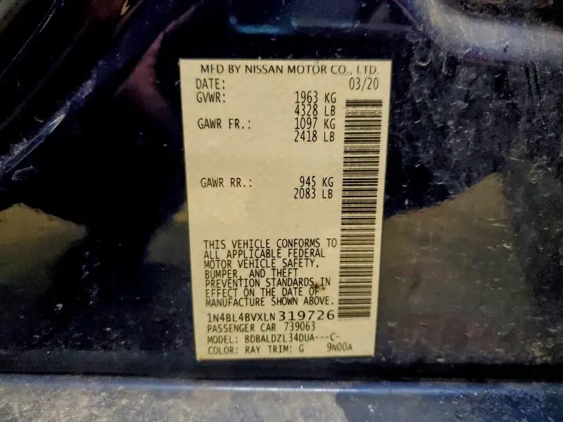 2020 NISSAN ALTIMA S  