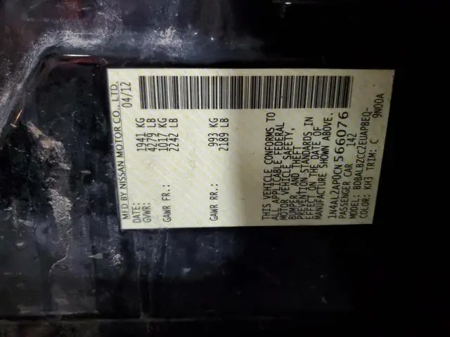 2012 NISSAN ALTIMA BASE  