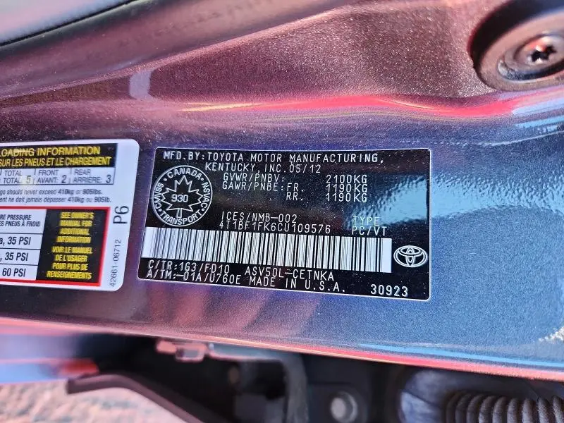 2012 TOYOTA CAMRY BASE  