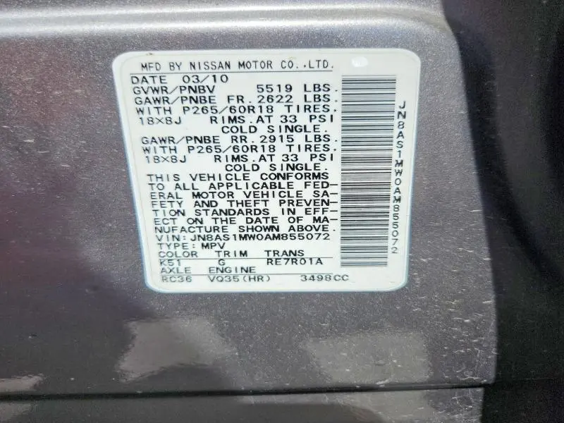 2010 INFINITI FX35 BASE  