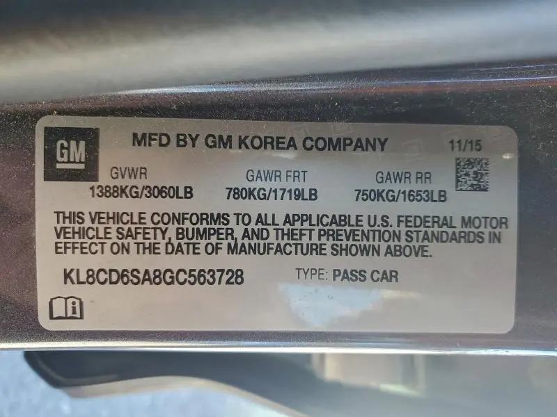 2016 CHEVROLET SPARK 1LT  