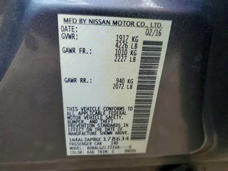 2016 NISSAN ALTIMA 2.5  