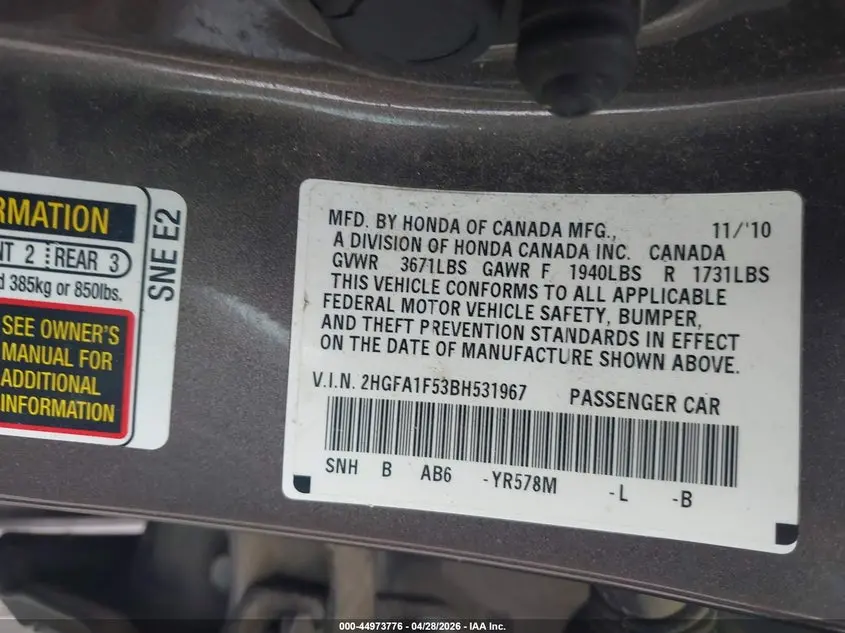 2011 HONDA CIVIC LX