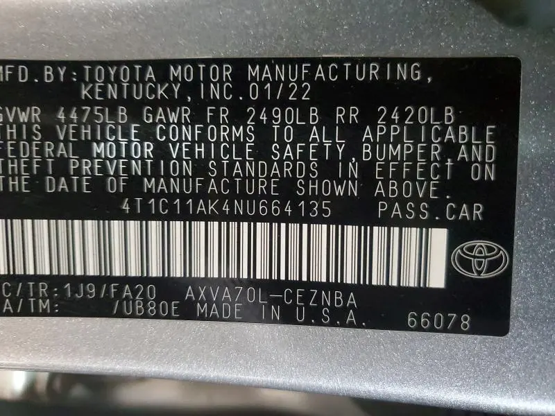 2022 TOYOTA CAMRY LE  