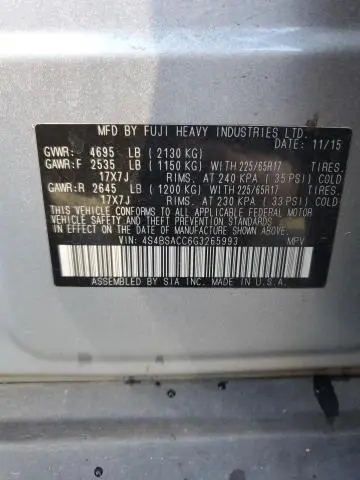 2016 SUBARU OUTBACK 2.5I PREMIUM  