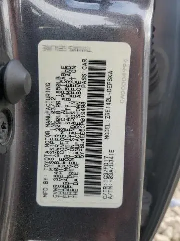 2012 TOYOTA COROLLA BASE  