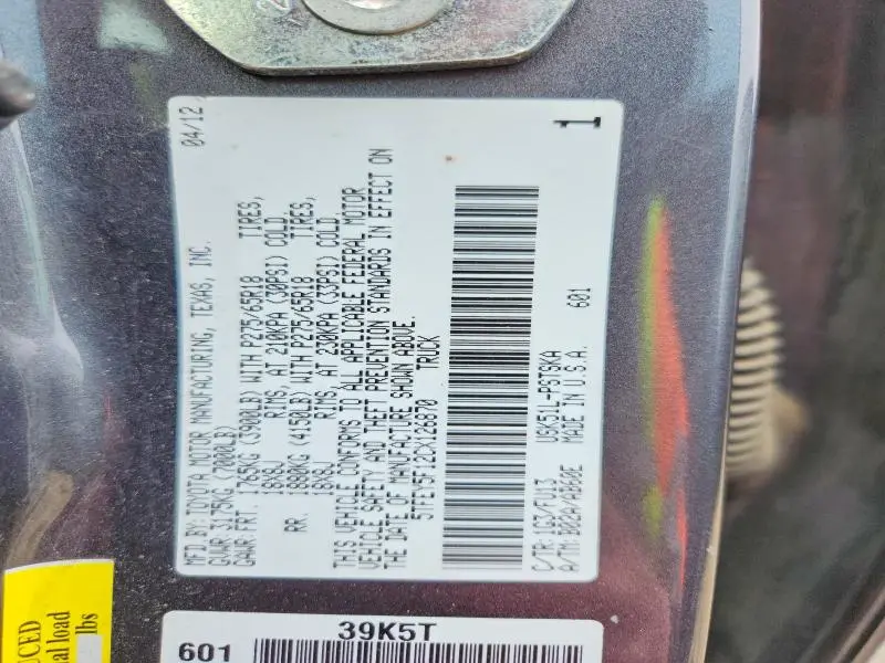 2012 TOYOTA TUNDRA GRADE  