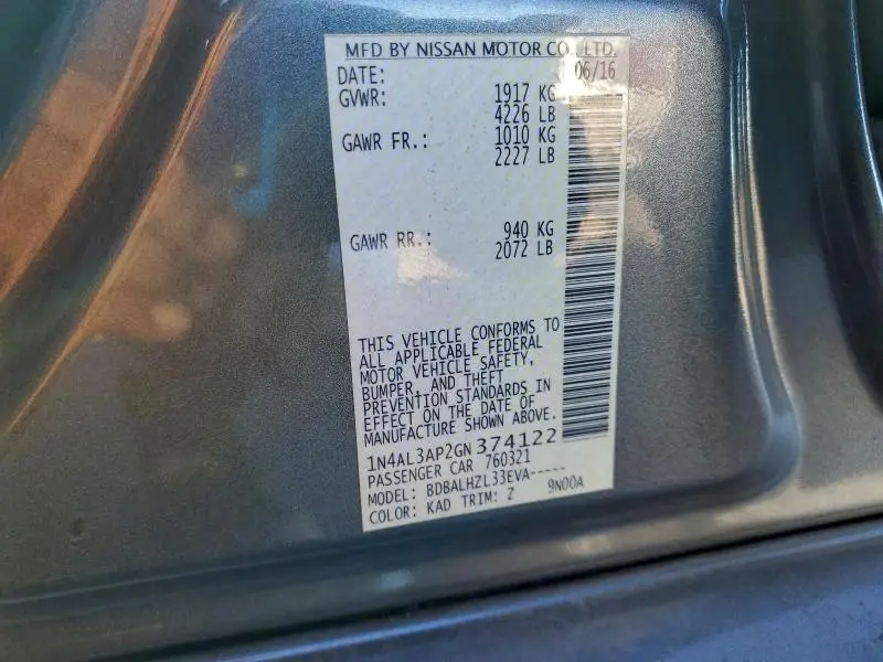 2016 NISSAN ALTIMA 2.5  