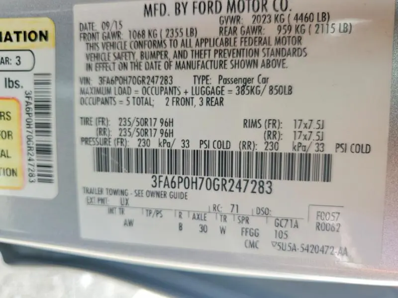 2016 FORD FUSION SE  