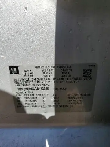 2016 CHEVROLET TAHOE K1500 LTZ  