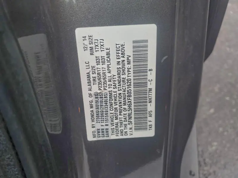 2015 HONDA ODYSSEY EXL  