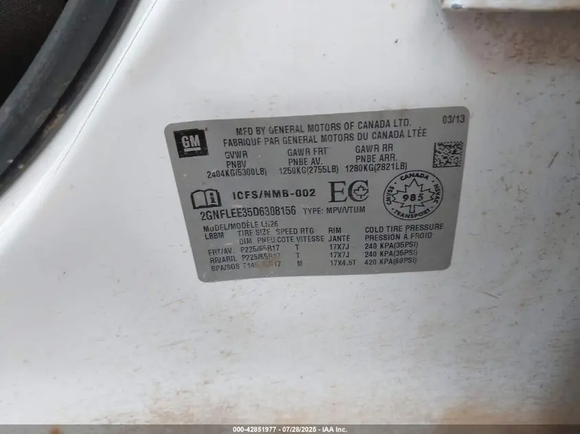 2013 CHEVROLET EQUINOX 1LT