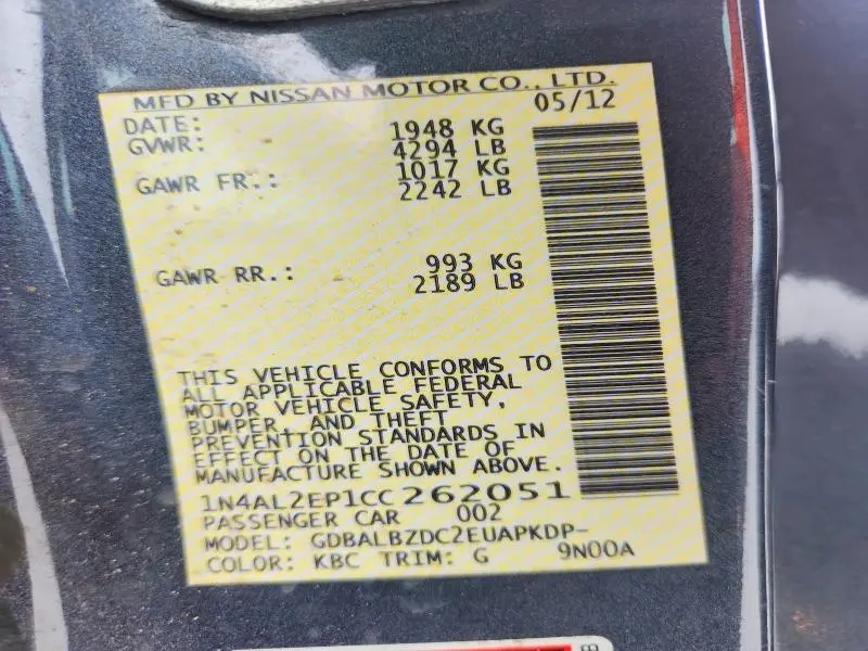 2012 NISSAN ALTIMA 2.5 S  