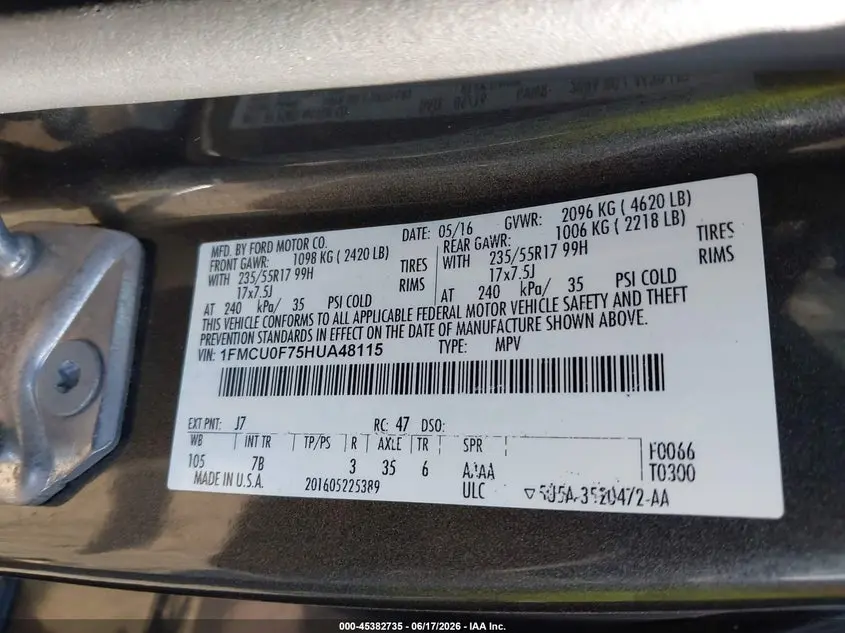 2017 FORD ESCAPE S