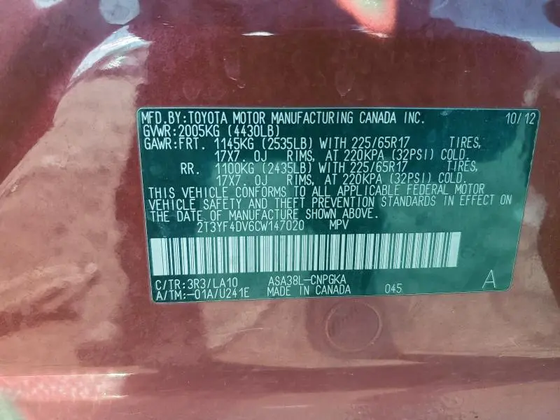 2012 TOYOTA RAV4 LIMITED  