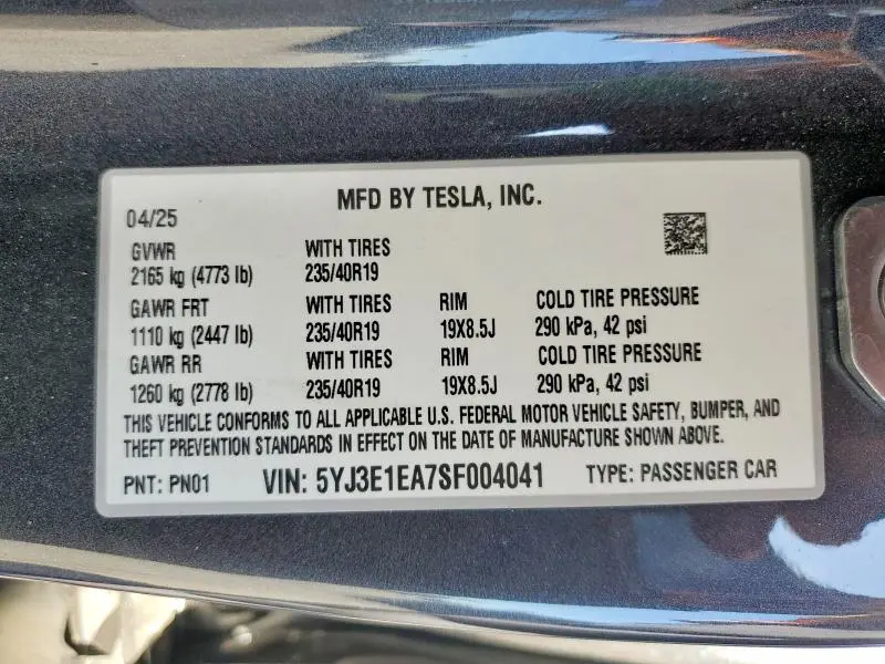 2025 TESLA MODEL 3   