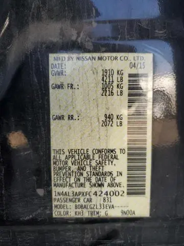 2015 NISSAN ALTIMA 2.5  