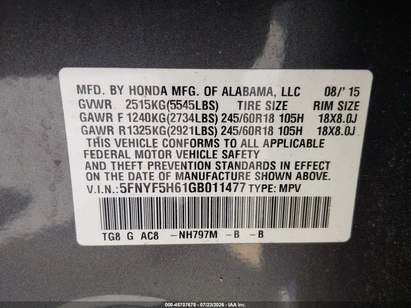 2016 HONDA PILOT EX-L