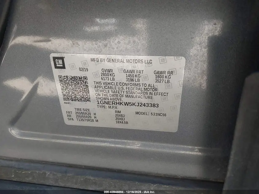 2019 CHEVROLET TRAVERSE 3LT