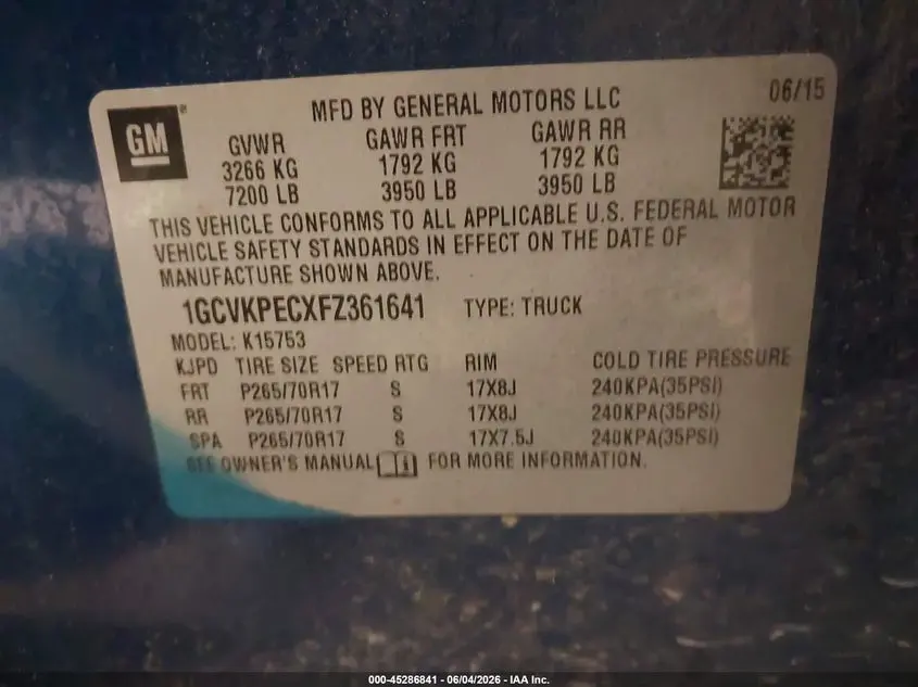 2015 CHEVROLET SILVERADO 1500 WT