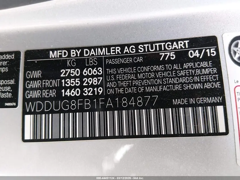 2015 MERCEDES-BENZ S 550 4MATIC