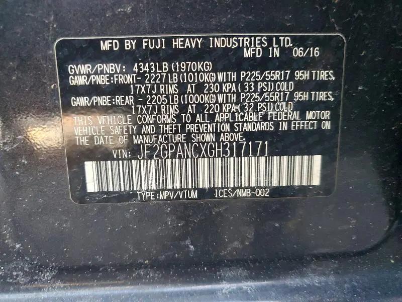 2016 SUBARU CROSSTREK LIMITED  