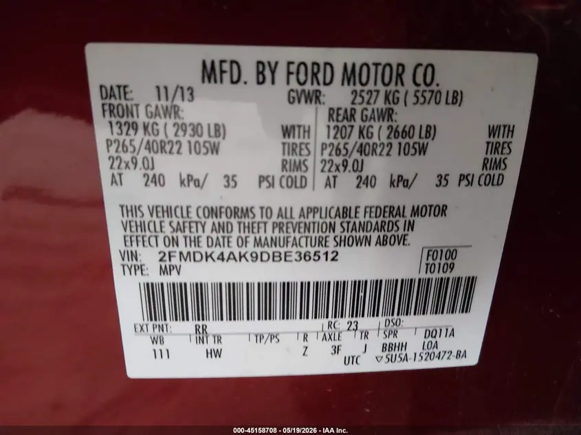 2013 FORD EDGE SPORT