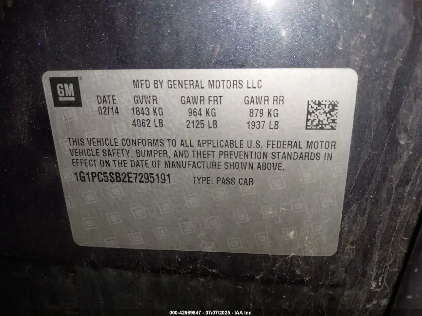 2014 CHEVROLET CRUZE 1LT AUTO