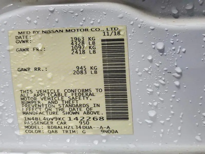 2019 NISSAN ALTIMA 2.5 SV  