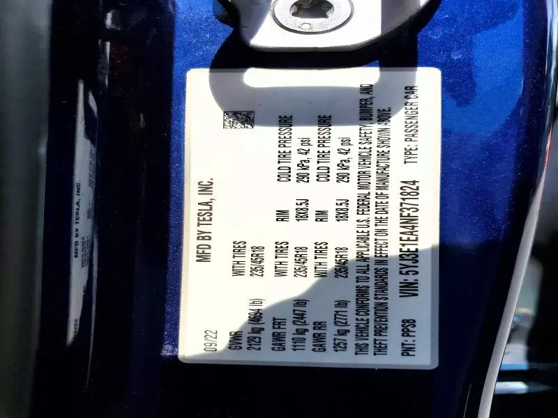 2022 TESLA MODEL 3   