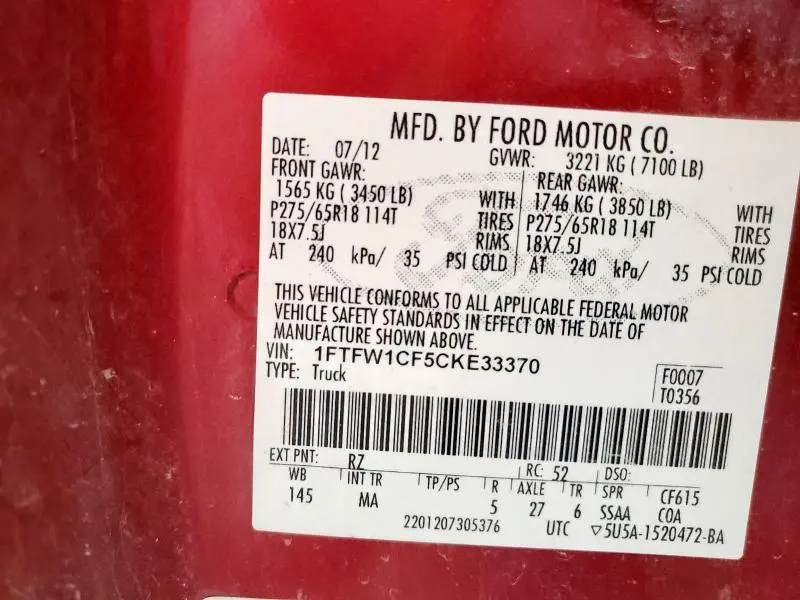 2012 FORD F150 SUPERCREW  